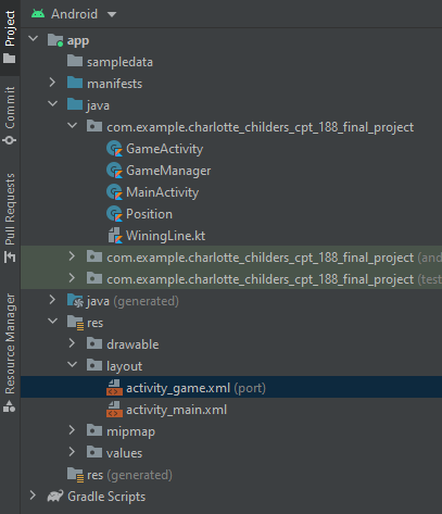 screenshot of app file structure and classes